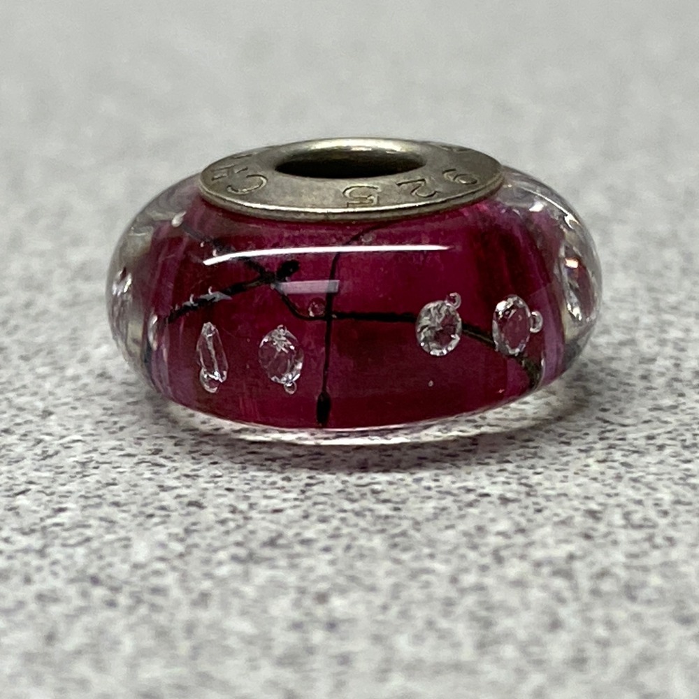 Unique Chamelia Stamped 925 Sterling Silver Purple Murano Glass Bead Charm